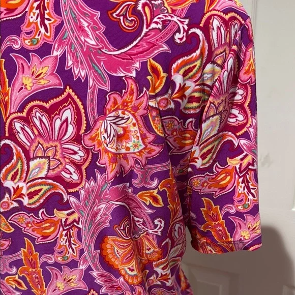 Fun and Trendy Chaps Pink and Orange Wrap Blouse Short Sleeve 2X - Picture 5 of 6